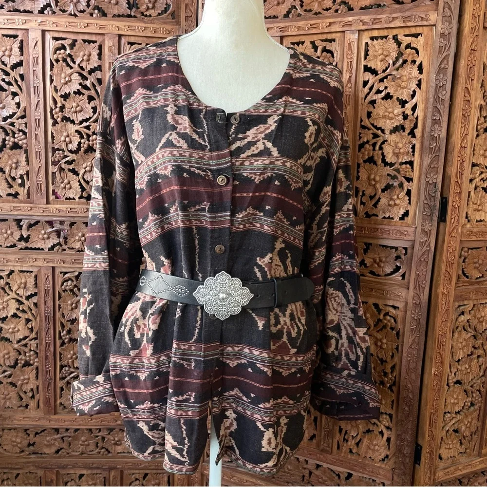 Vintage Cerimonial Indonesian Woven Ikat Boho Patterned Button Front Jacket - Picture 13 of 13